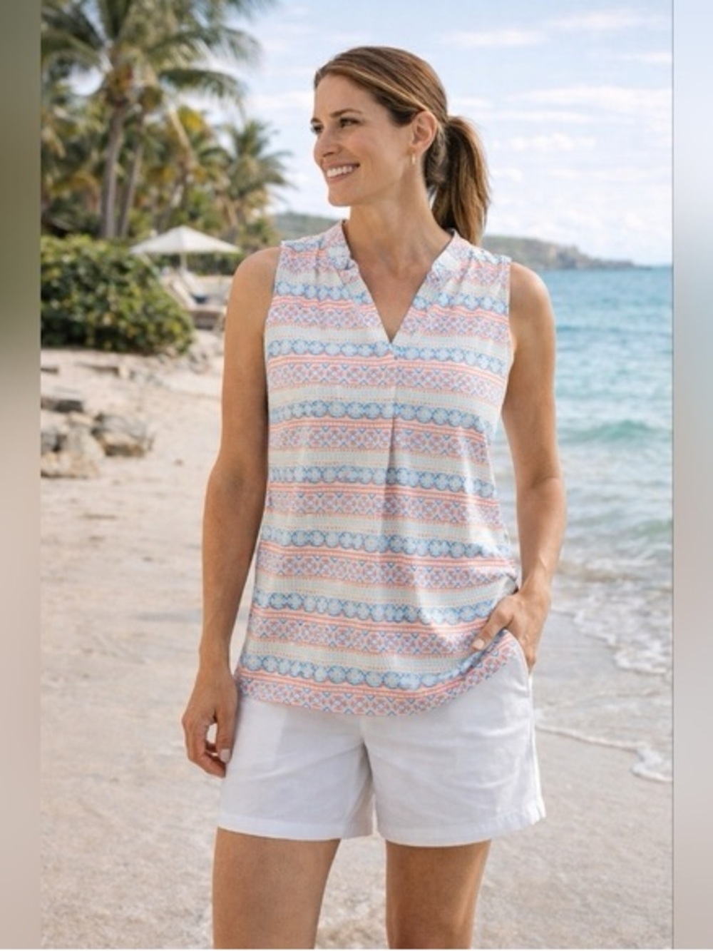 Coolibar Raval Tunic sleeveless tribal floral Tank top UPF 50 sun protection S
